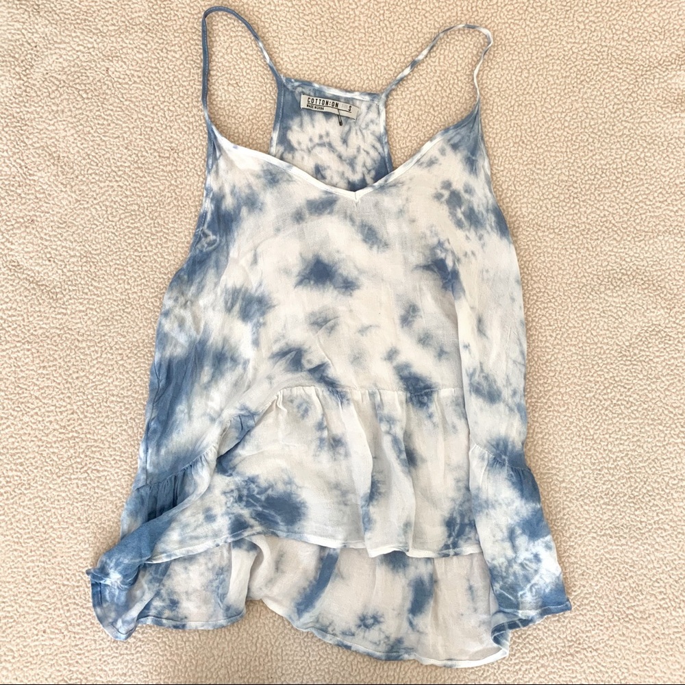 Blue white tie dye tank top